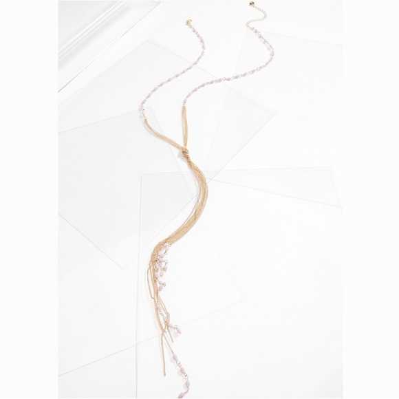 NEW Whimsical Mauve Mixed Stones & Chain Knotted Tassel Necklace - Picture 4 of 8